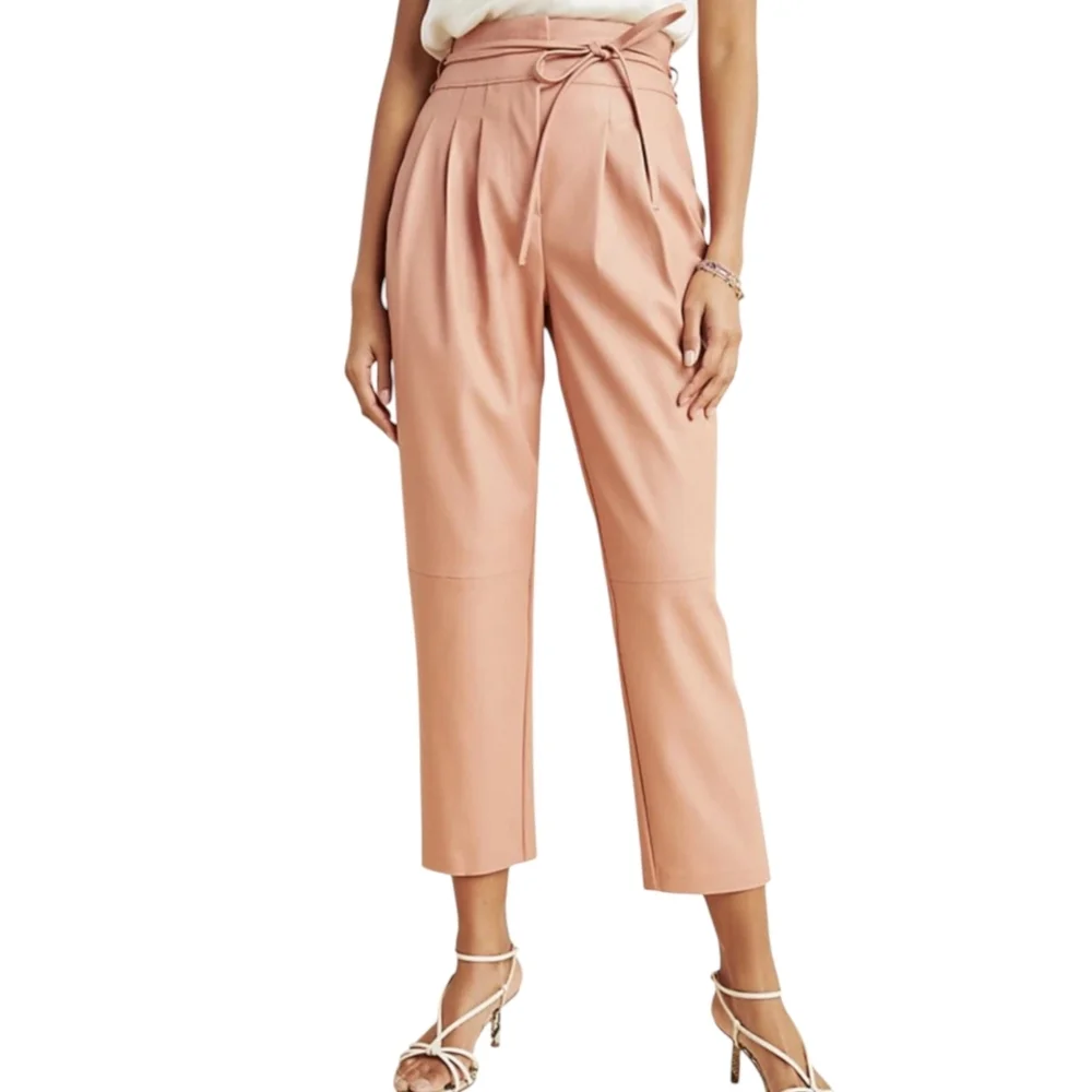 New Anthropologie Blank NYC Peach Pink Faux Leather Paperbag Self Tie Pant 25 - Picture 4 of 7